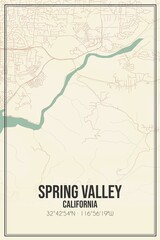 Retro US city map of Spring Valley, California. Vintage street map.