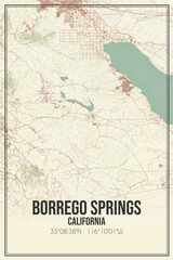 Retro US city map of Borrego Springs, California. Vintage street map.