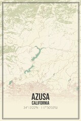 Retro US city map of Azusa, California. Vintage street map.