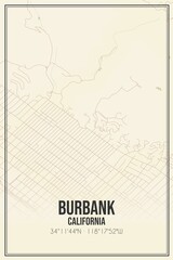 Retro US city map of Burbank, California. Vintage street map.