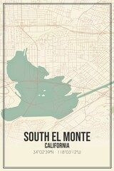 Retro US city map of South El Monte, California. Vintage street map.