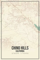 Retro US city map of Chino Hills, California. Vintage street map.