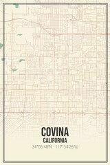 Retro US city map of Covina, California. Vintage street map.