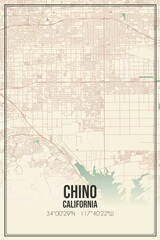 Retro US city map of Chino, California. Vintage street map.