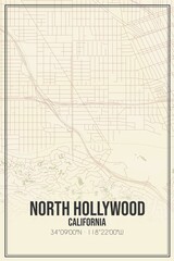 Retro US city map of North Hollywood, California. Vintage street map.