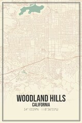 Retro US city map of Woodland Hills, California. Vintage street map.