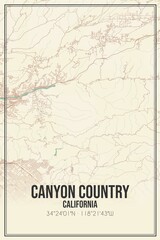Retro US city map of Canyon Country, California. Vintage street map.
