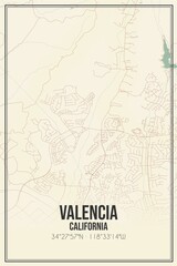 Fototapeta premium Retro US city map of Valencia, California. Vintage street map.