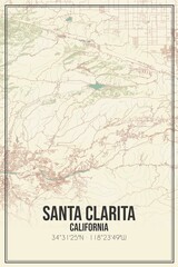Retro US city map of Santa Clarita, California. Vintage street map.