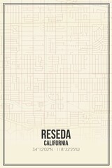 Retro US city map of Reseda, California. Vintage street map.
