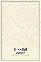 Retro US city map of Burbank, California. Vintage street map.