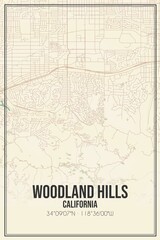 Retro US city map of Woodland Hills, California. Vintage street map.
