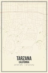 Retro US city map of Tarzana, California. Vintage street map.