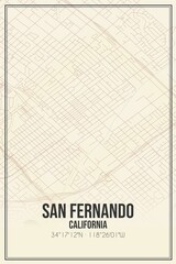 Retro US city map of San Fernando, California. Vintage street map.