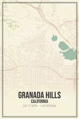Retro US city map of Granada Hills, California. Vintage street map.