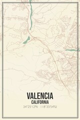 Retro US city map of Valencia, California. Vintage street map.