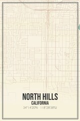 Retro US city map of North Hills, California. Vintage street map.