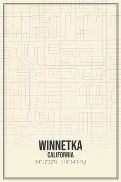 Retro US City Map Of Winnetka, California. Vintage Street Map.