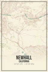 Retro US city map of Newhall, California. Vintage street map.