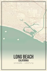 Retro US city map of Long Beach, California. Vintage street map. - obrazy, fototapety, plakaty