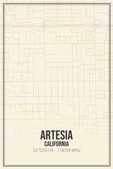 Retro US city map of Artesia, California. Vintage street map.