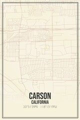 Retro US city map of Carson, California. Vintage street map.