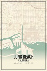 Retro US city map of Long Beach, California. Vintage street map.