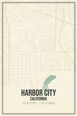 Retro US city map of Harbor City, California. Vintage street map.