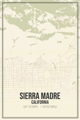 Fototapeta premium Retro US city map of Sierra Madre, California. Vintage street map.