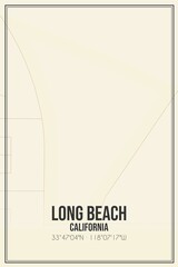 Retro US city map of Long Beach, California. Vintage street map.