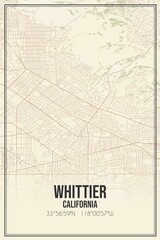 Retro US city map of Whittier, California. Vintage street map.
