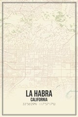 Retro US city map of La Habra, California. Vintage street map.