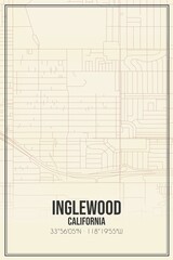 Retro US city map of Inglewood, California. Vintage street map.