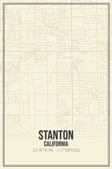 Retro US city map of Stanton, California. Vintage street map.