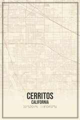 Retro US city map of Cerritos, California. Vintage street map.