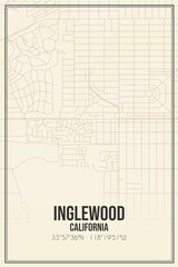 Retro US city map of Inglewood, California. Vintage street map.