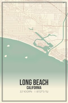Retro US city map of Long Beach, California. Vintage street map.