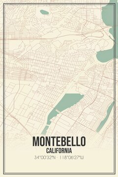 Retro US city map of Montebello, California. Vintage street map.