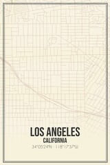 Retro US city map of Los Angeles, California. Vintage street map.