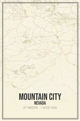 Retro US city map of Mountain City, Nevada. Vintage street map.