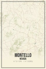 Retro US city map of Montello, Nevada. Vintage street map.