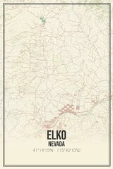 Retro US city map of Elko, Nevada. Vintage street map.