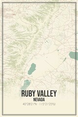 Retro US city map of Ruby Valley, Nevada. Vintage street map.