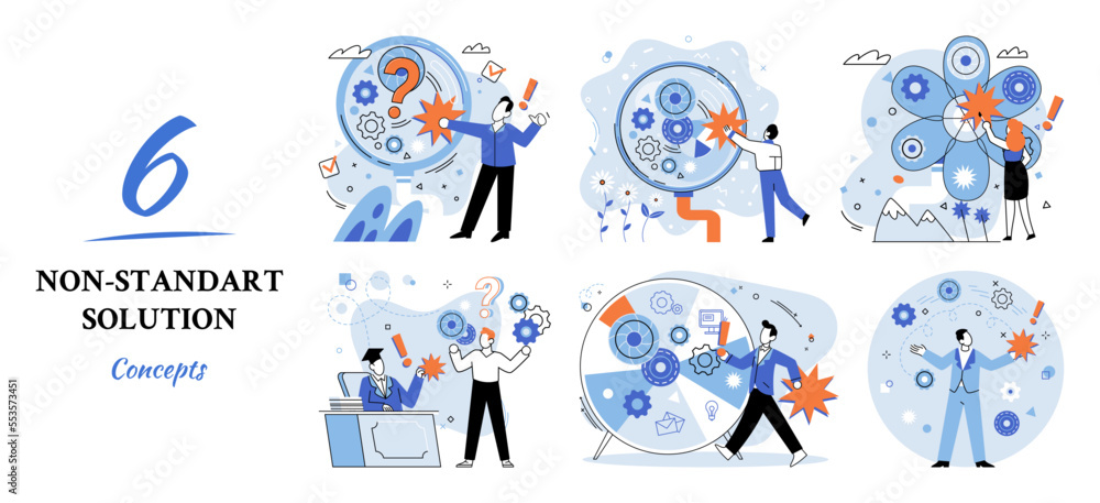 Aufkleber non standart solution solving problem metaphor, answer to question or creativity idea innovation hel
