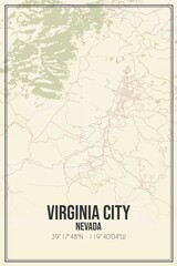 Fototapeta premium Retro US city map of Virginia City, Nevada. Vintage street map.