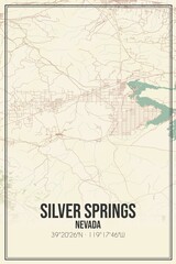 Retro US city map of Silver Springs, Nevada. Vintage street map.