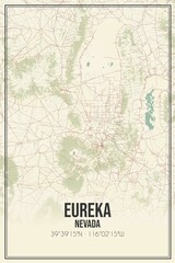 Retro US city map of Eureka, Nevada. Vintage street map.