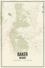 Retro US city map of Baker, Nevada. Vintage street map.
