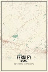 Retro US city map of Fernley, Nevada. Vintage street map.