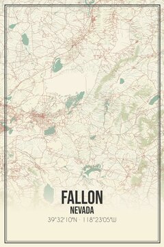 Retro US city map of Fallon, Nevada. Vintage street map.